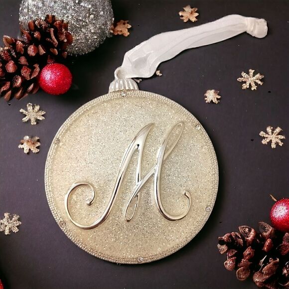 Cracker Barrel Letter M Ornament Christmas Pale Gold Tone Crystals Sparkly NEW. - Picture 9 of 14